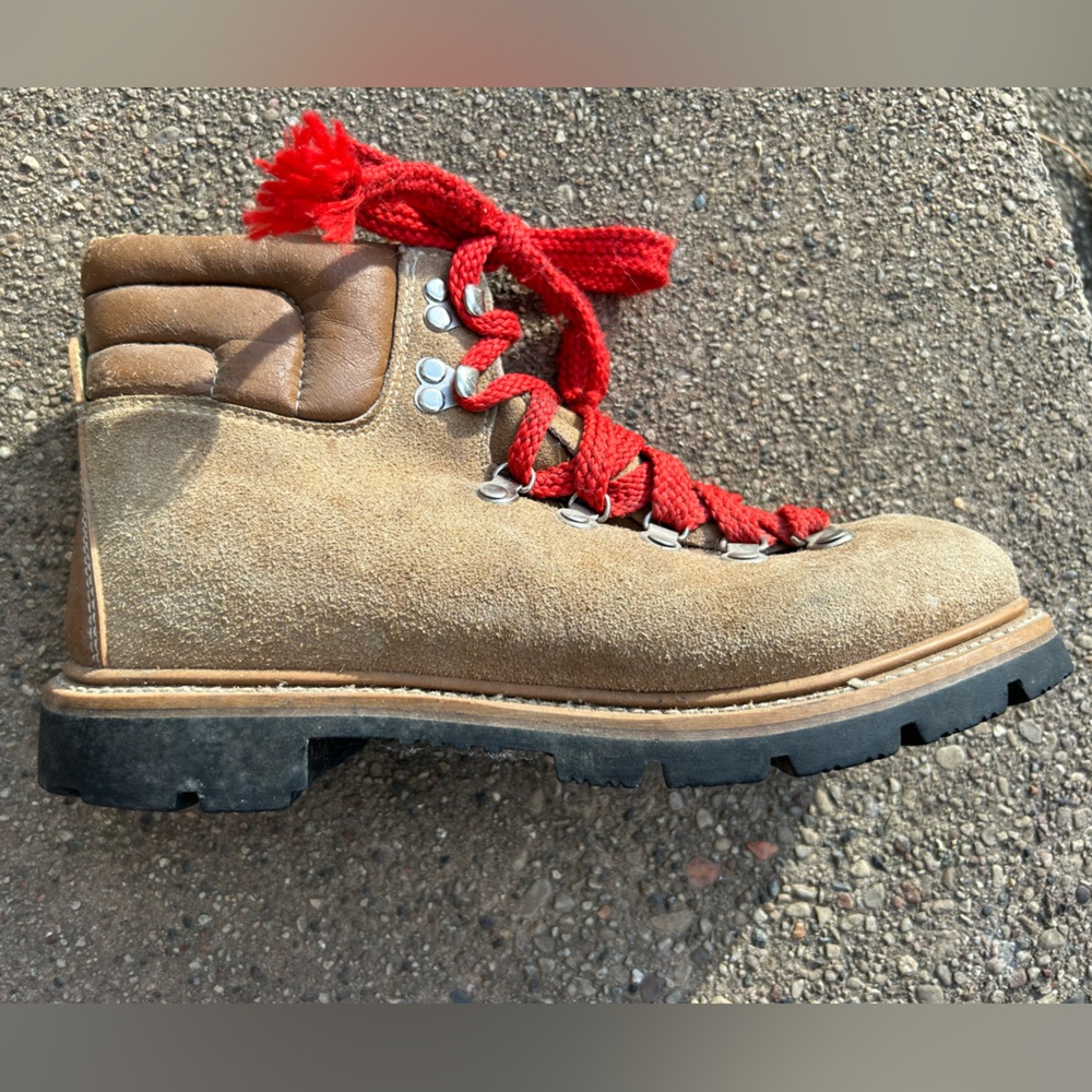Vintage hiking boots men’s leather suede brown red mountaineering lace up size 7
